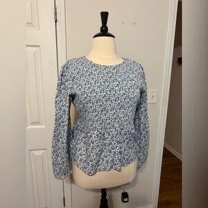 Universal Thread Blue Floral Smocked Peplum Blouse